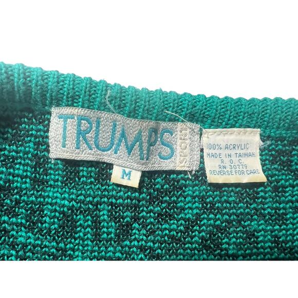 TRUMPS Sport Mens Sweater Pullover Sz Medium Taiwan Teal Geometric 80s 90s? - Picture 3 of 6